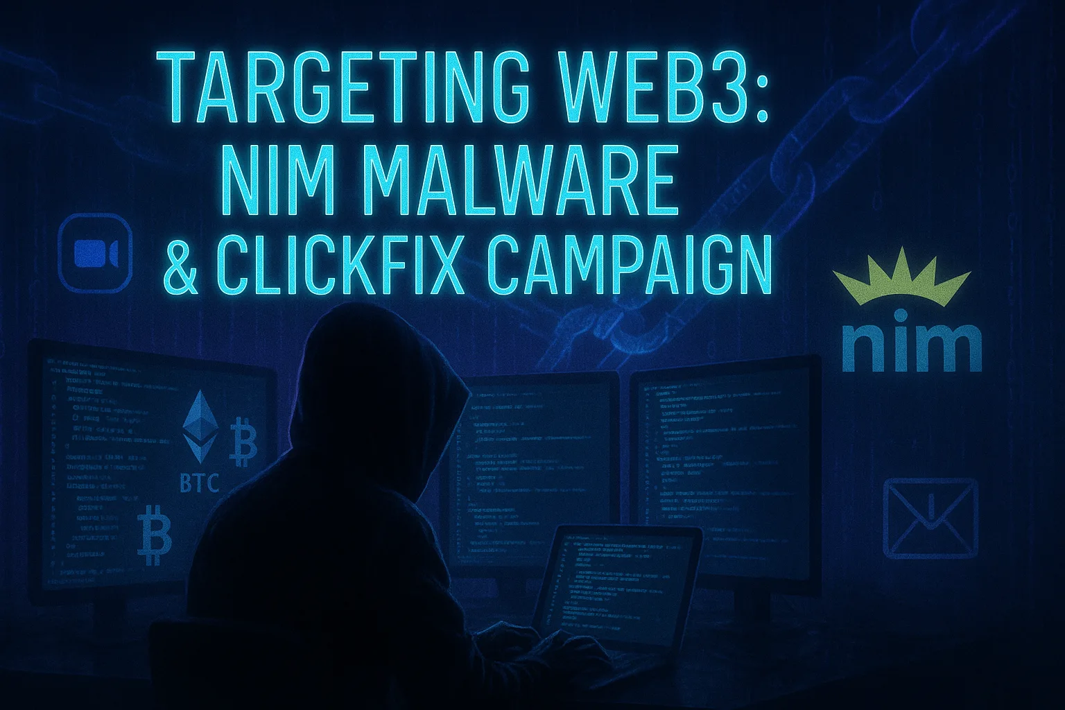 North Korean hacker targeting Web3 with Nim malware in cyberpunk style
